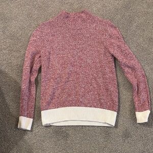 LOFT Red and White Turtleneck Sweater